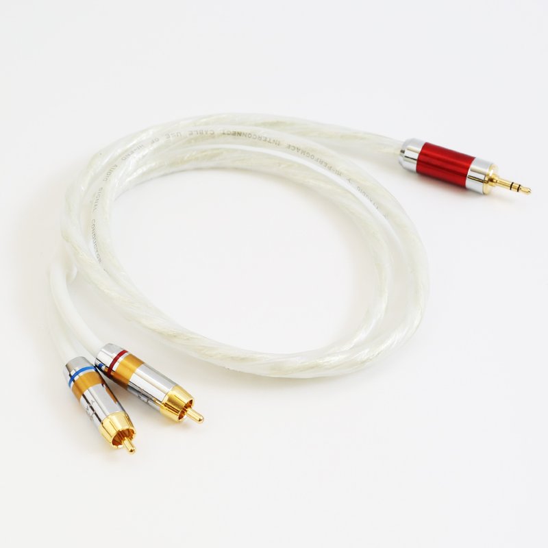 Silver 3.5mm to 2RCA [Kawaki] New in stock [W236] Double Lotus rca audio cable - แกดเจ็ต - วัสดุอื่นๆ 