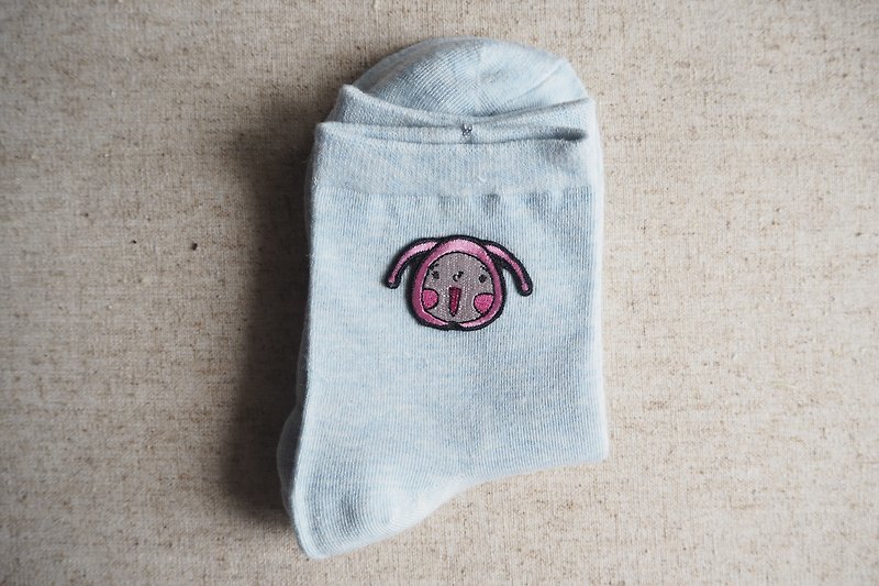 【HeiyinHOHO HoHo and LamHo】Embroidered Socks - Socks - Cotton & Hemp Blue