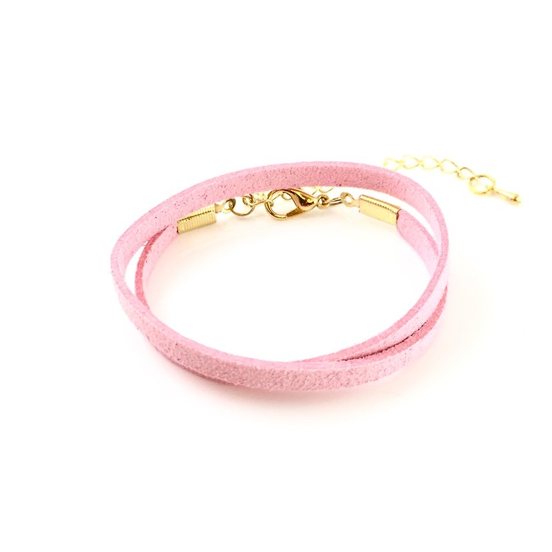 淺粉色-麂皮繞繩手環（也可以用作頸鍊） - 手鍊/手鐲 - 棉．麻 粉紅色