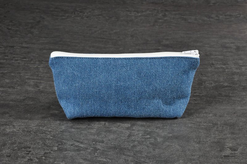 ENDURE/washed medium blue denim fabric/pen case - Pencil Cases - Cotton & Hemp Blue
