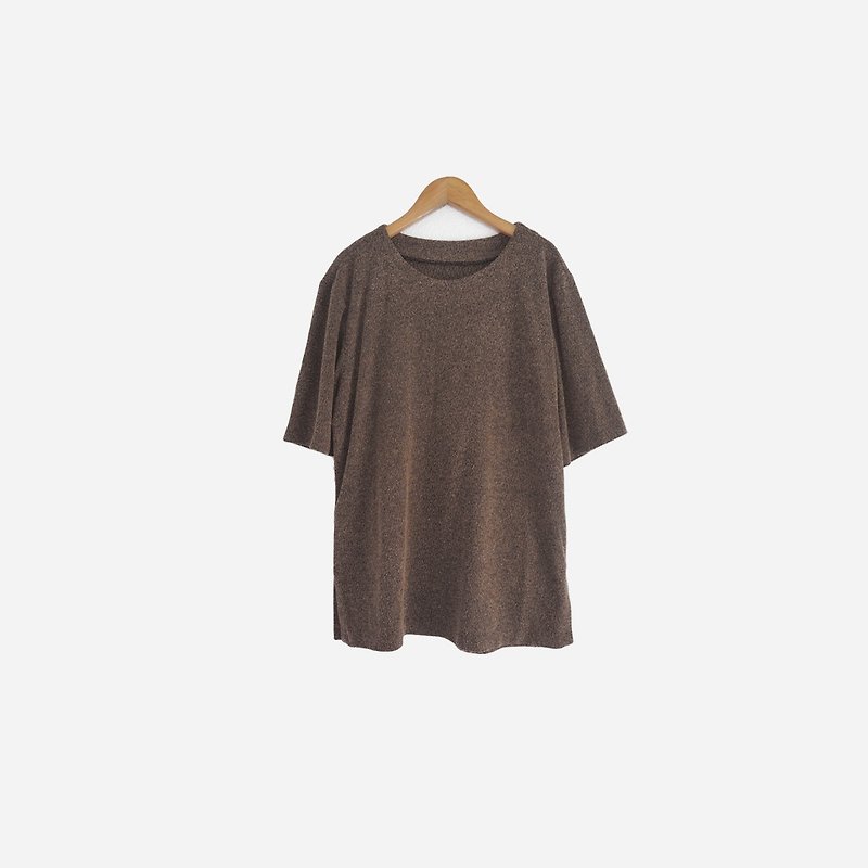 Dislocation vintage / knit mixed shirt plain short-sleeved shirt no.857 vintage - เสื้อผู้หญิง - เส้นใยสังเคราะห์ สีนำ้ตาล