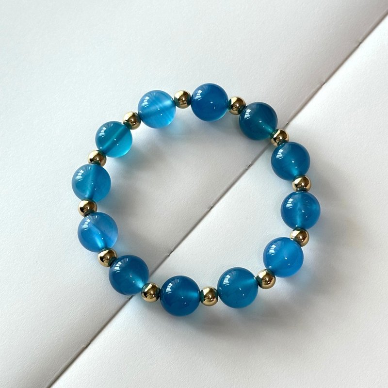 【Blue World】Aquamarine Agate • Simple 18k gold-plated bracelet ocean stabilizes emotions and overcomes fear - Bracelets - Semi-Precious Stones Blue