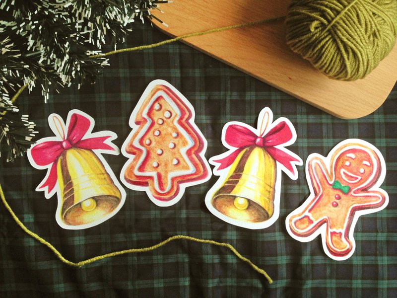 Christmas limited] gingerbread man Christmas bell Christmas tree cookie Christmas dual-use set of ornaments 4 - การ์ด/โปสการ์ด - กระดาษ หลากหลายสี