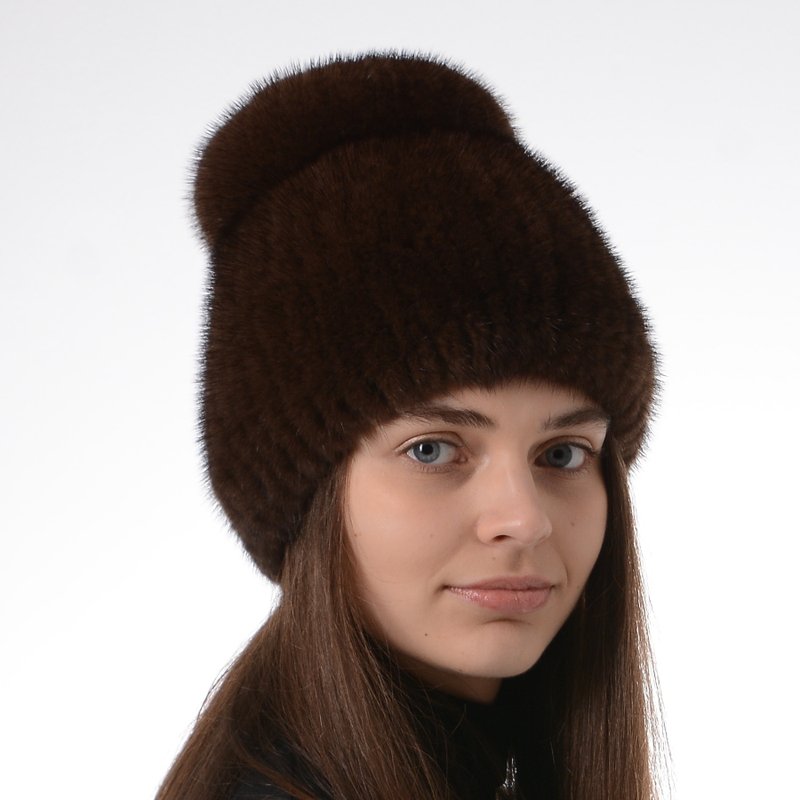 Mink Hat Womens Knit Fur Hat Winter Real Fur Hat Luxury Beanie Mink Fur Hat - Hats & Caps - Wool Multicolor