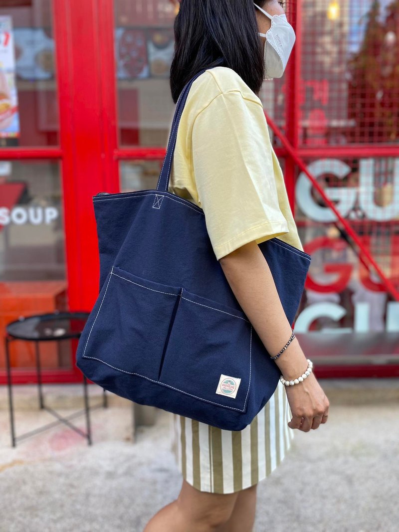 Navy Canvas Weekend Tote / Shopping bag / 泰國包包 /泰國設計 - 手提包/手提袋 - 棉．麻 藍色
