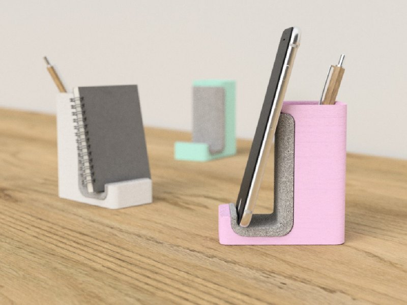 pen and phone holder, pen holder, pen stand, Phone stand, desk organizer - ペン立て - プラスチック ピンク