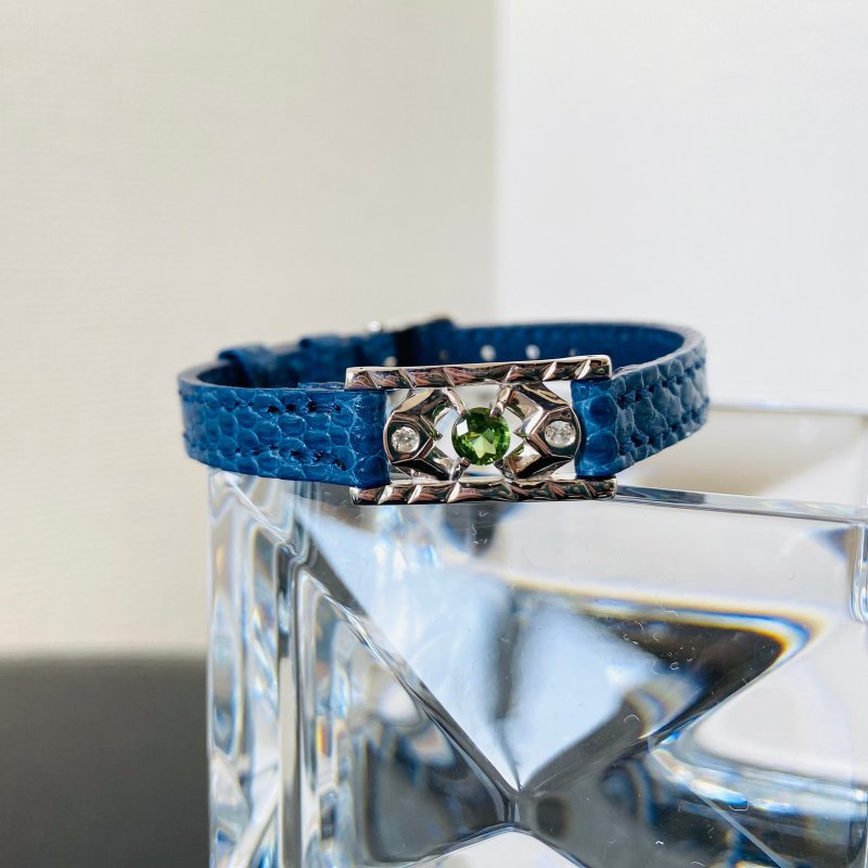 M-Leather Emblem SV Green Zircon and Diamond - Bracelets - Gemstone Blue