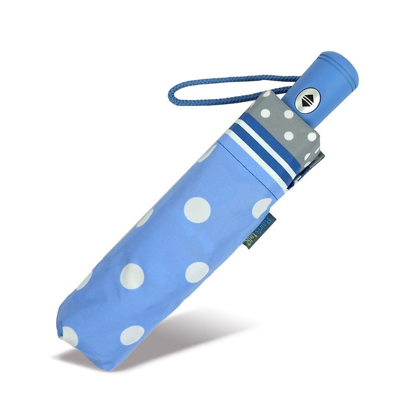 【台湾文川雨のトーク】水玉3つ折り自動開閉傘 - 傘・雨具 - 防水素材 ブルー