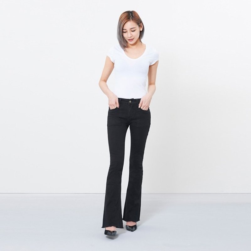 Black stretch mid-rise flared pants - Women's Pants - Cotton & Hemp Black