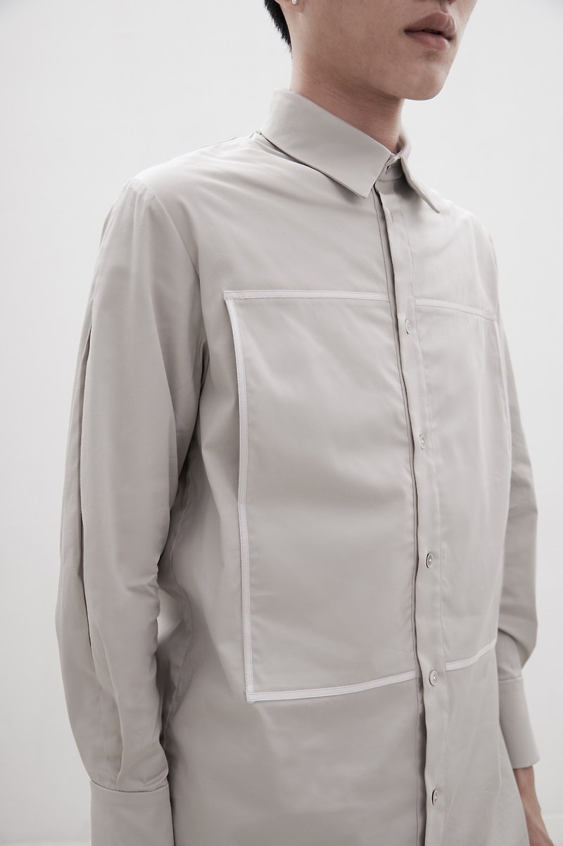 square band pocket shirt - เสื้อเชิ้ตผู้ชาย - ผ้าฝ้าย/ผ้าลินิน สีกากี