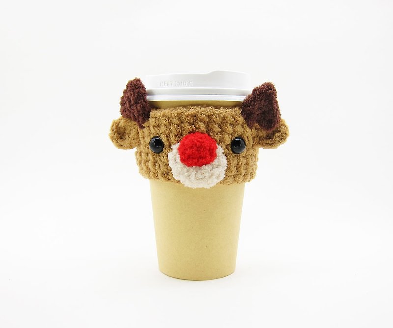 Red-nosed elk / cup holder / drink bag / Christmas - ถุงใส่กระติกนำ้ - เส้นใยสังเคราะห์ สีนำ้ตาล