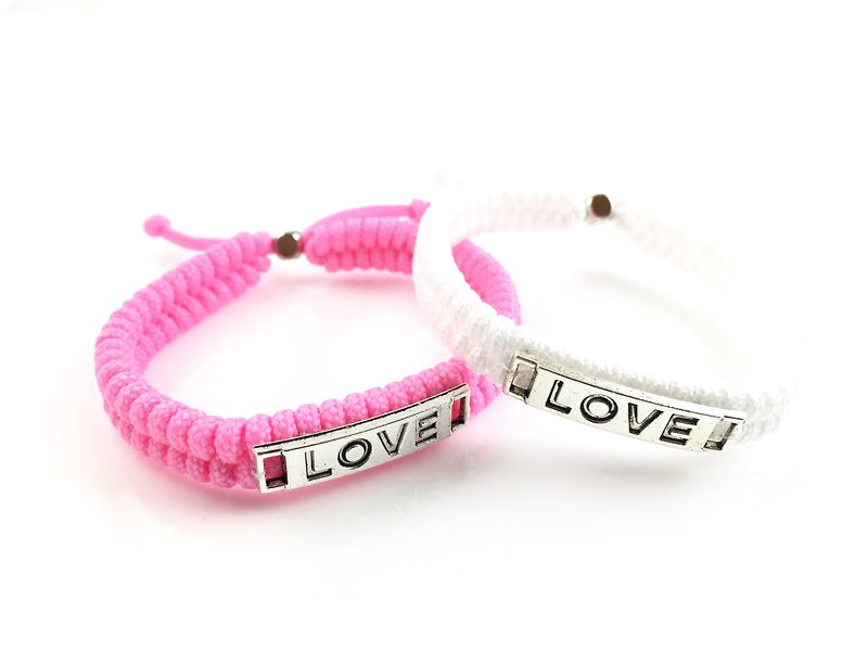 Valentine's flagship product - LOVE [Love] hand rope combination together away! (pink white) - สร้อยข้อมือ - ผ้าฝ้าย/ผ้าลินิน หลากหลายสี