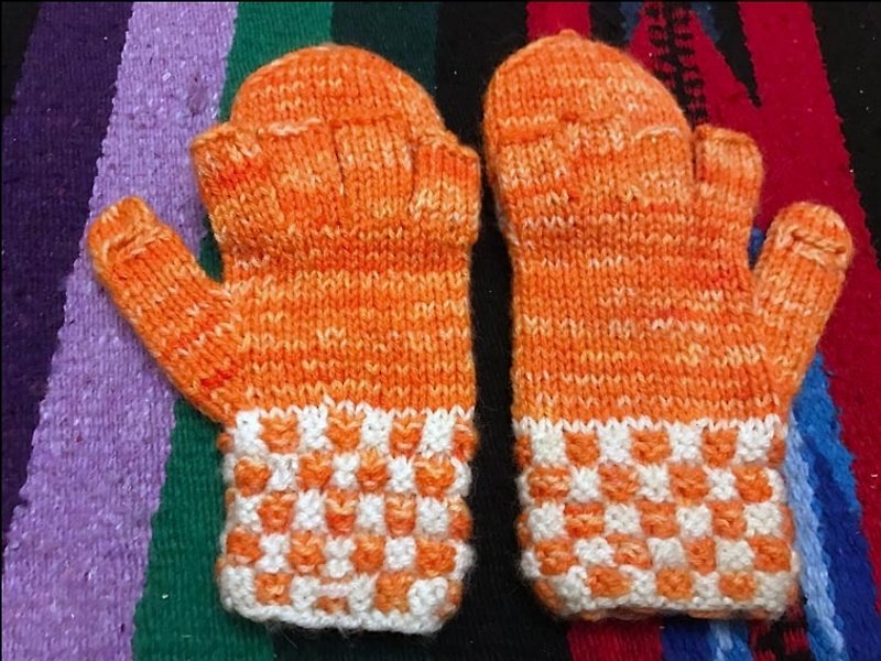Handmade Peruvian wool cap Gloves - Orange