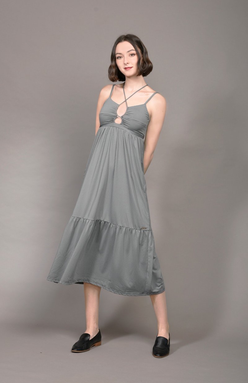 Strappy Maxi Dress with removable pads - กระโปรง - ไฟเบอร์อื่นๆ สีดำ