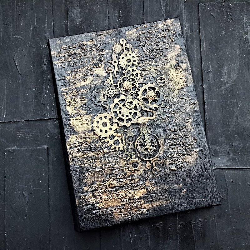 Steampunk mechanical journal blank grimoire for sale Gothic notebook handmade - 筆記本/手帳 - 紙 黑色