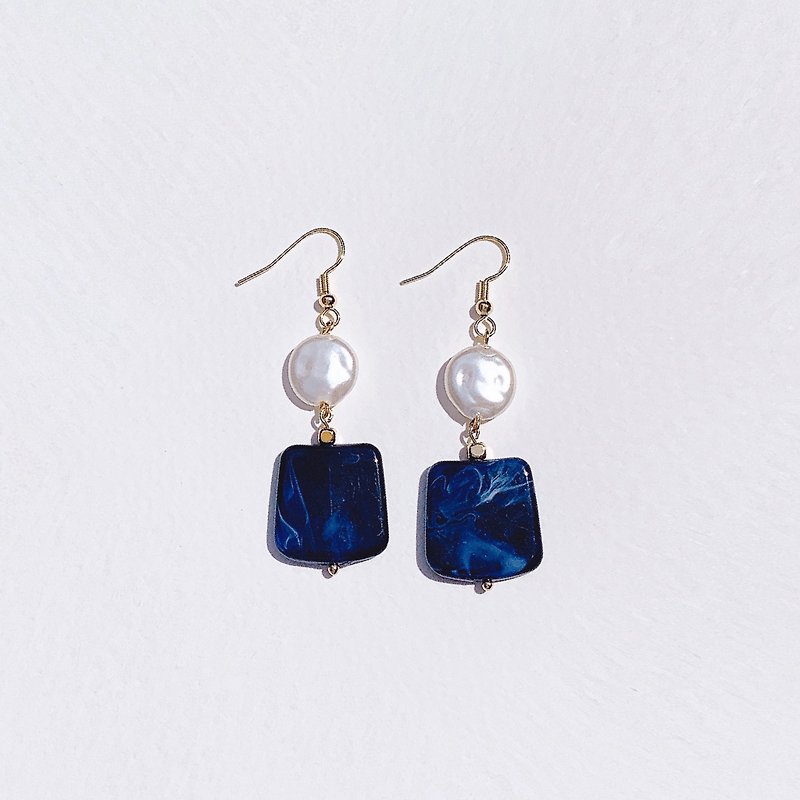 Navy Moonlight - Earrings & Clip-ons - Acrylic Blue