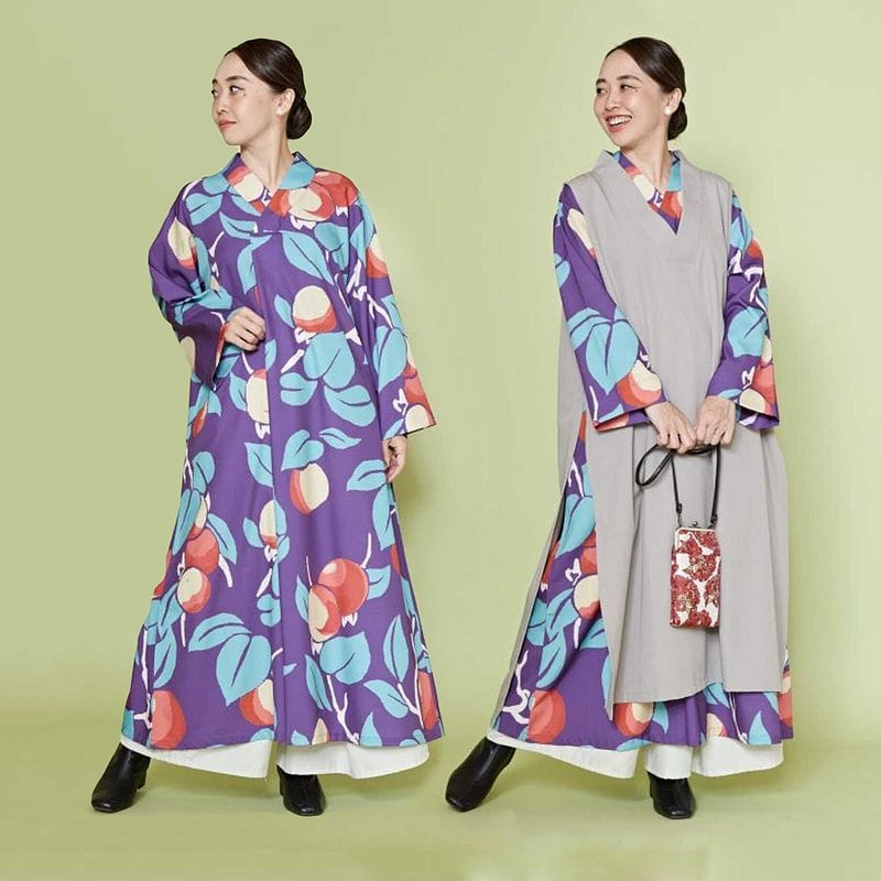 [Popular pre-order] 1+1 Japanese style two-piece Mingxian floral dress set (4 colors) 7CC-4101 - One Piece Dresses - Other Materials 