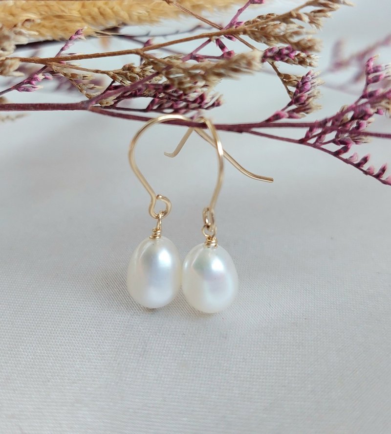 14kgf American gold-injected natural pearl earrings | Handmade custom bracelet necklace earrings accessories - ต่างหู - ไข่มุก 