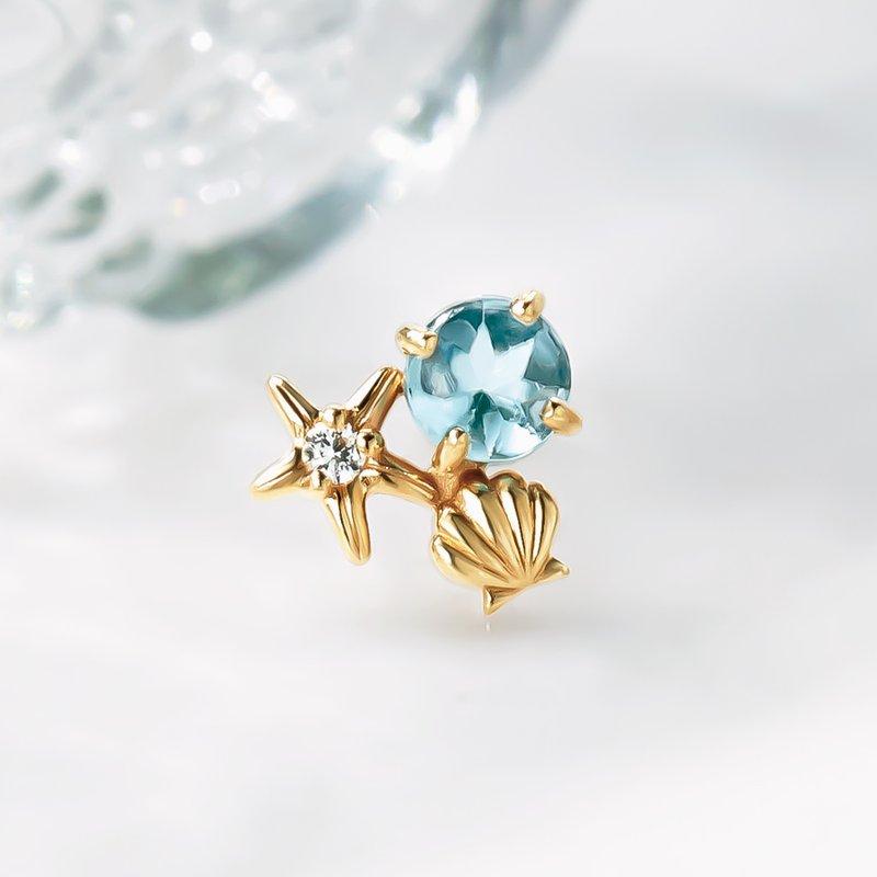 【Solo Earring】 18K/10K 貝殼單邊耳環 (黃金) - 耳環/耳夾/耳骨夾 - 貴金屬 