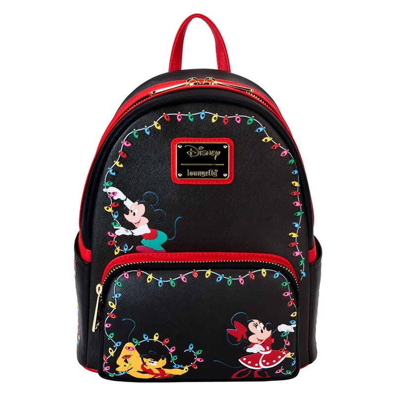 LOUNGEFLY-Mickey and friends celebrate Christmas mini backpack - กระเป๋าเป้สะพายหลัง - หนังเทียม สีดำ