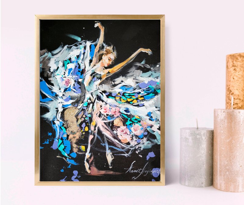 芭蕾舞女演員繪畫、芭蕾舞者繪畫、舞者牆藝術、女性繪畫藝術 - 壁貼/牆壁裝飾 - 其他材質 黑色