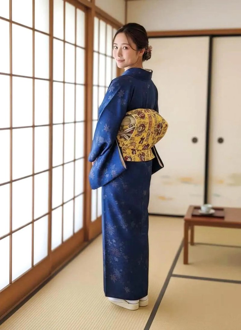 預繫式定型名古屋帶- 浮世繪風貓咪市集 太鼓結 歌川芳藤 -浮世繪 - 皮帶/腰帶 - 聚酯纖維 黃色