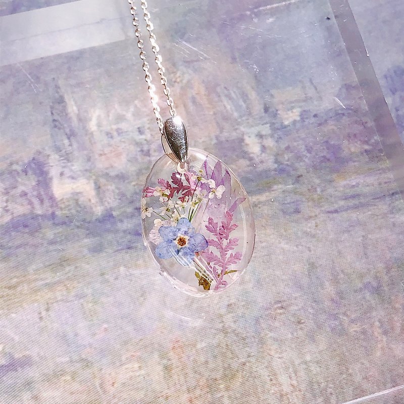 Resin Necklaces Purple - Famous Painting Jewelry | Monet Artist Oil Painting Pressed Flower Necklace Pendant | 925 Sterling Silver