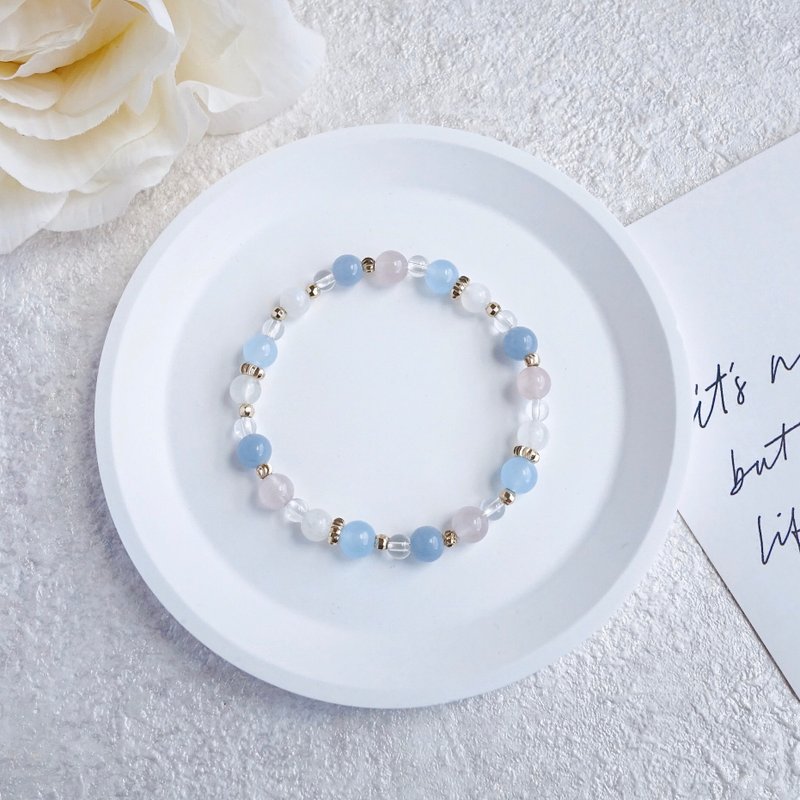 Hydrangea Covenant|| Pink Crystal White Crystal Aquamarine Angel Stone Blue Moonstone Crystal Bracelet - สร้อยข้อมือ - คริสตัล ขาว