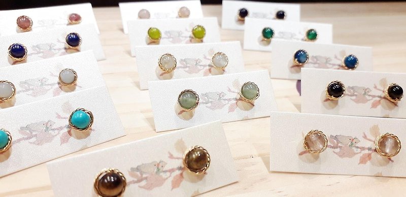 天然石麻花包邊系列-不鏽鋼耳釘(一對價-可選不同顏色與水晶 - 耳環/耳夾 - 寶石 