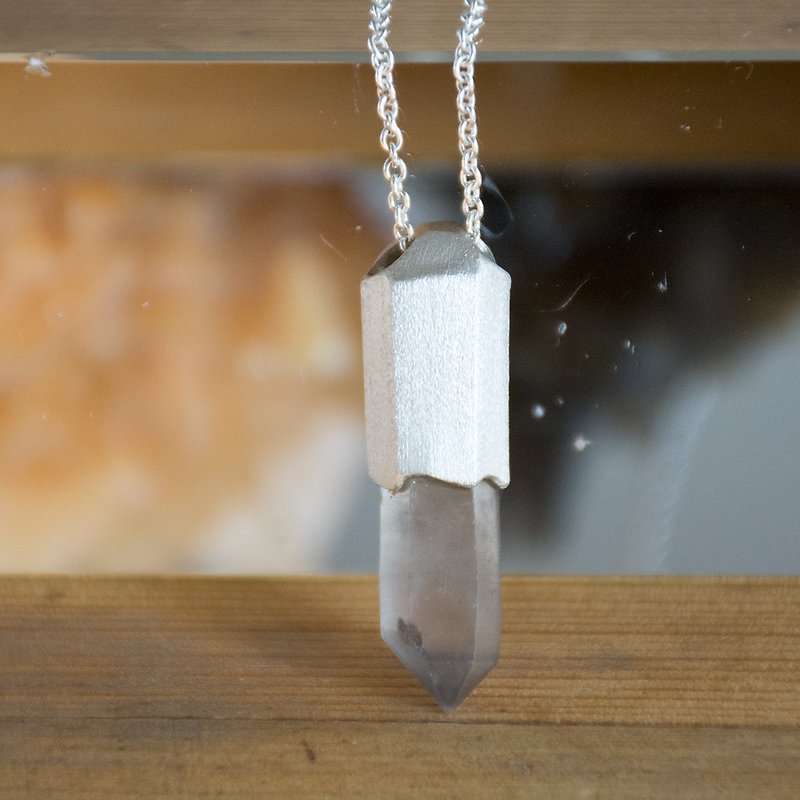 Original design pure Silver inlaid crystal stone necklace - Necklaces - Crystal Silver
