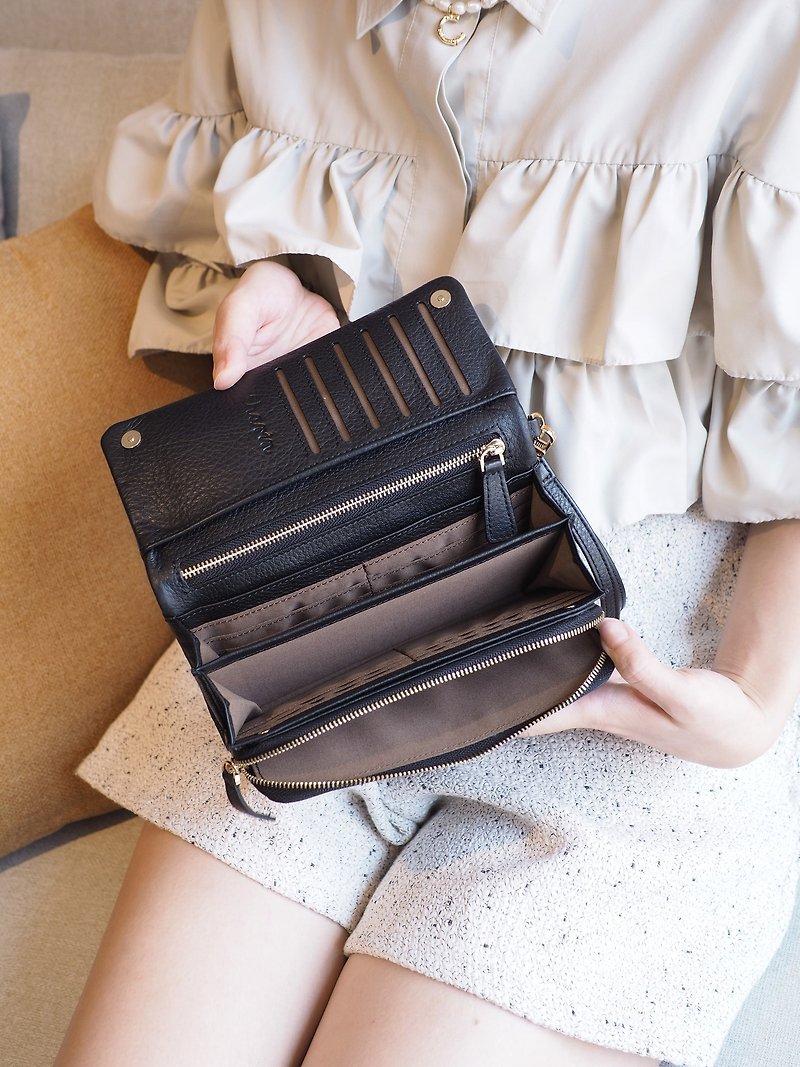 Mousse wallet (Black) : Long wallet, soft leather wallet, Black - กระเป๋าสตางค์ - หนังแท้ สีดำ
