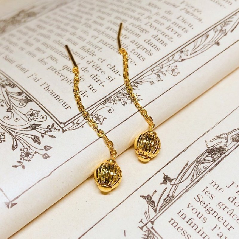 [Yama Gold Jewelry] - Bundi Gold Beads - Gold Earrings:: Pure Gold 9999 - ต่างหู - ทอง 24 เค 
