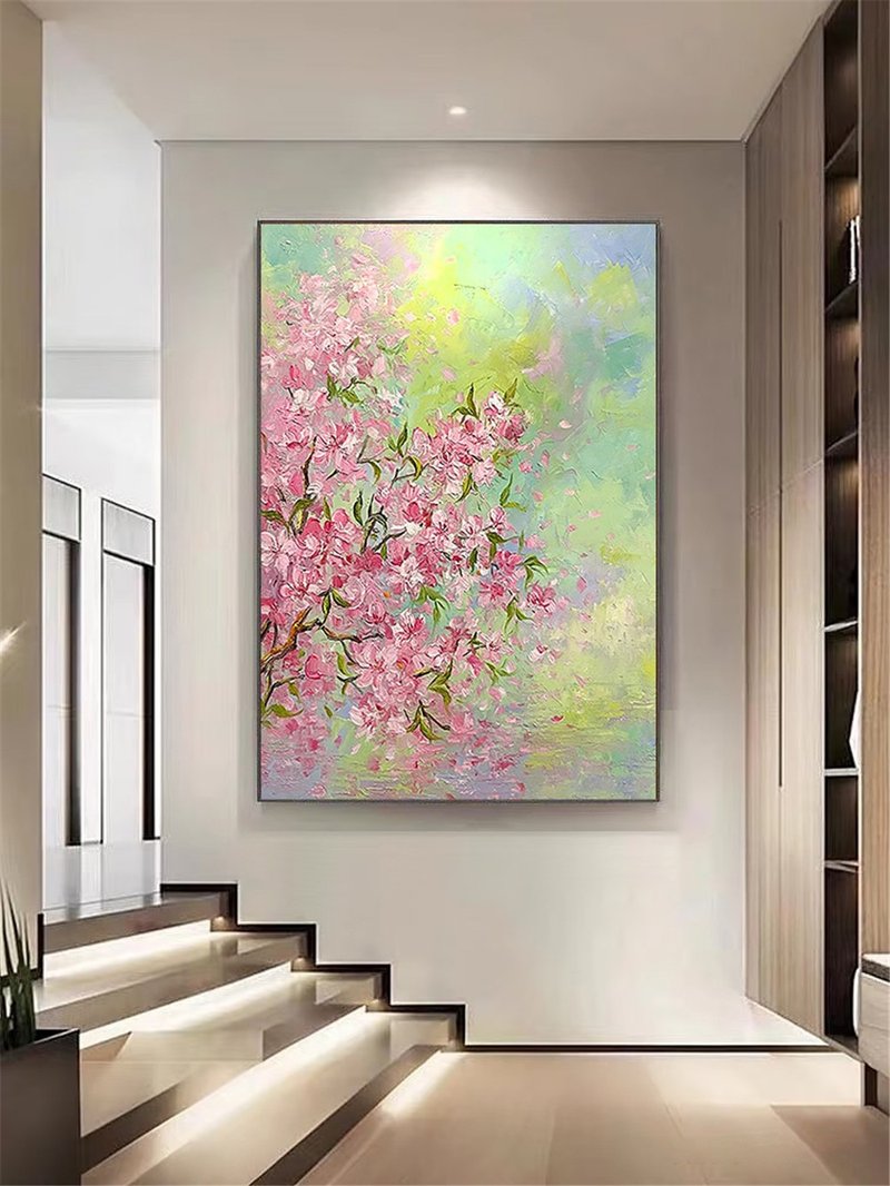 桃花 手繪油畫/抽象/原創商品/裝飾畫/掛畫/客廳/走廊/玄關掛畫 - 海報/掛畫/掛布 - 亞麻 多色