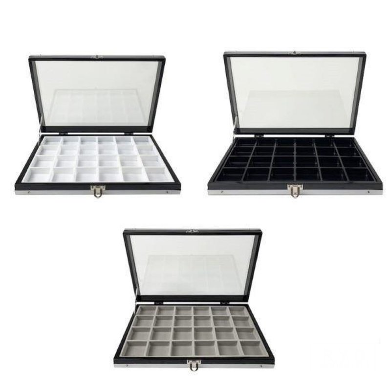 Glass case aluminum M 40mm square 24 cells jewelry - กล่องเก็บของ - พลาสติก ขาว