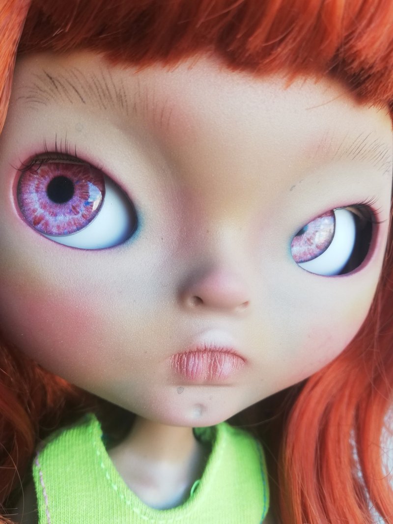 Blythe custom doll sculpted face,Blythe OOAK,dark skintone red hair,Asian Blythe - 玩偶/公仔 - 塑膠 橘色