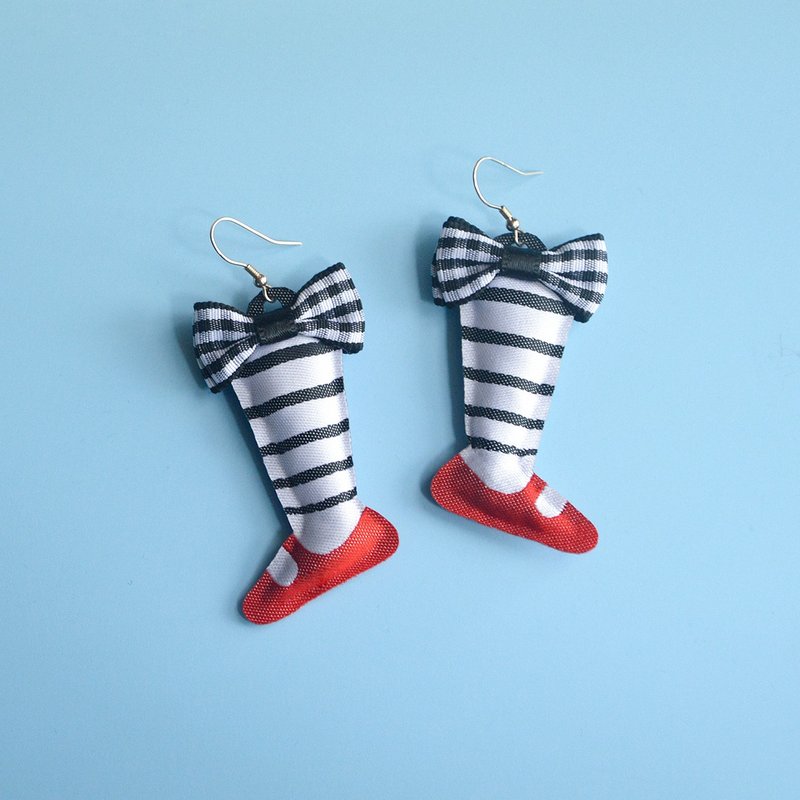 Funny and funny little feet earrings personality ear clip - Earrings & Clip-ons - Cotton & Hemp Red