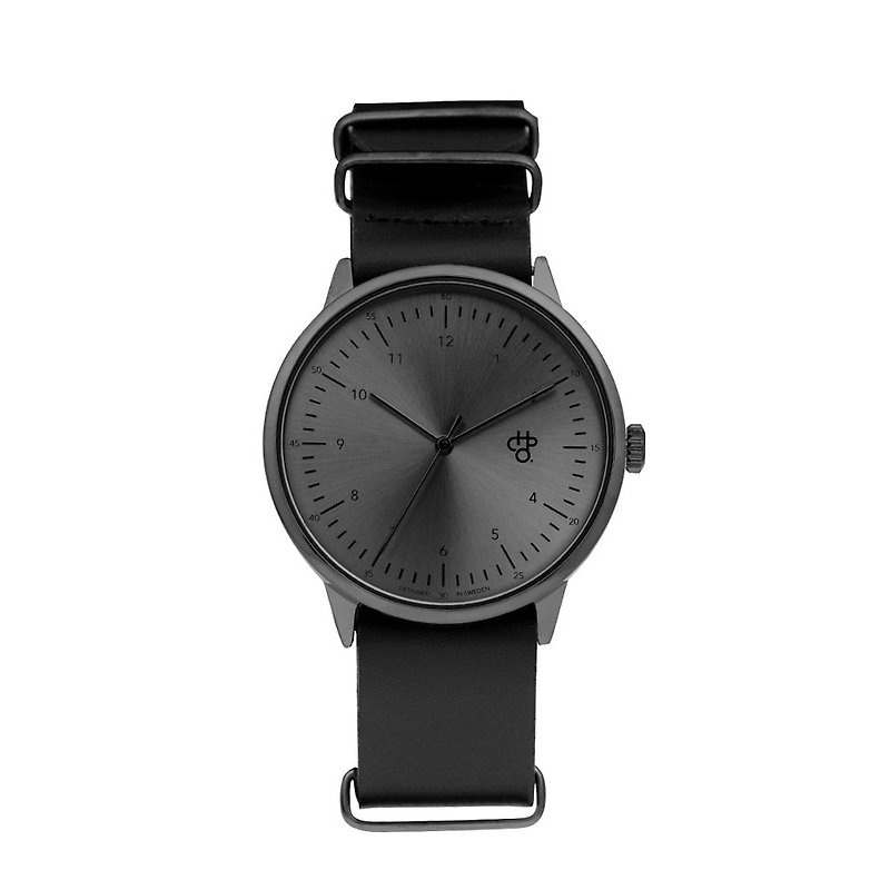 Harold Black Dial Black Military Leather Watch - นาฬิกาผู้ชาย - หนังแท้ สีดำ