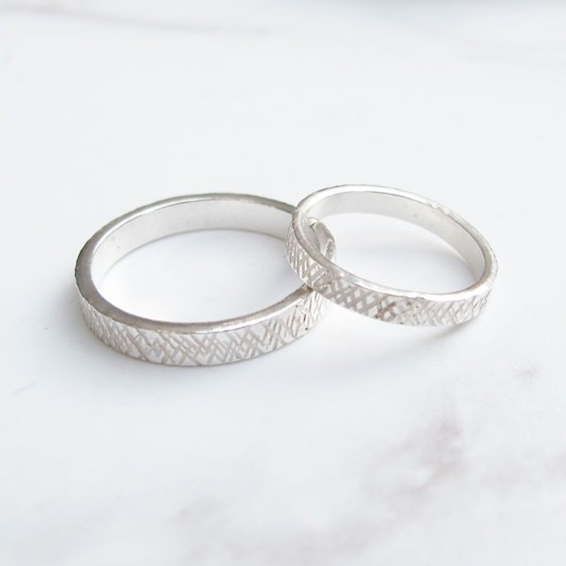 【Handmade Custom Rings】Cross | Natural Handmade Pattern Sterling Silver Couple Rings | - Couples' Rings - Sterling Silver Silver