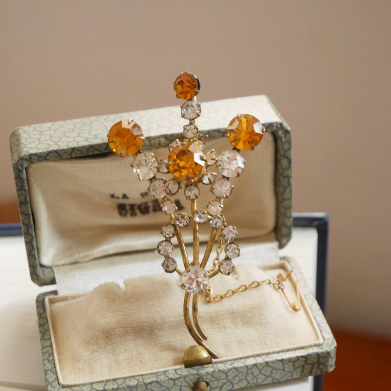 Vintage Two-Tone Rhinestone Floral Brooch B2201 - Brooches - Other Metals Gold