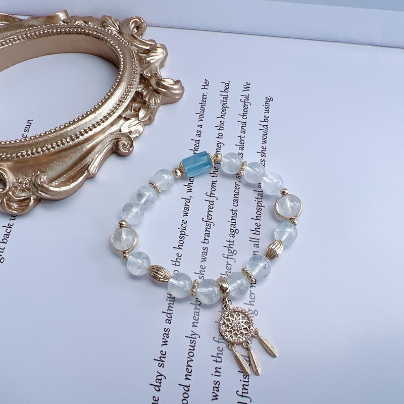 Blue Needle Crystal | Aquamarine | Angel Feather | Customized Bracelet - สร้อยข้อมือ - คริสตัล 