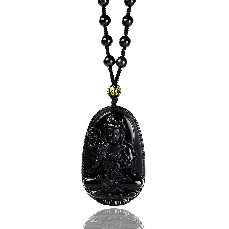 Black Obsidian Mahāsthāmaprāpta Horse Zodiacs Guard Obsidian Bead Necklace