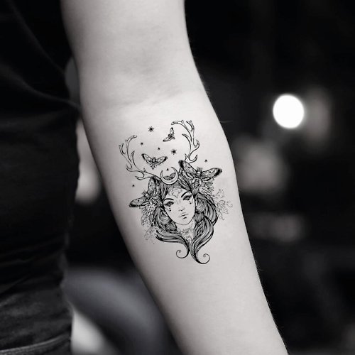 OhMyTat OhMyTat 手臂位置女巫女妖人頭像刺青圖案紋身貼紙 (2枚)