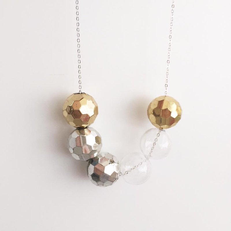 Laperle << >> series of psychedelic flashing gold and silver clubbing geometric glass ball necklace necklace Golden Silver Color Glass Ball Necklace Geometric - สร้อยติดคอ - แก้ว สีทอง
