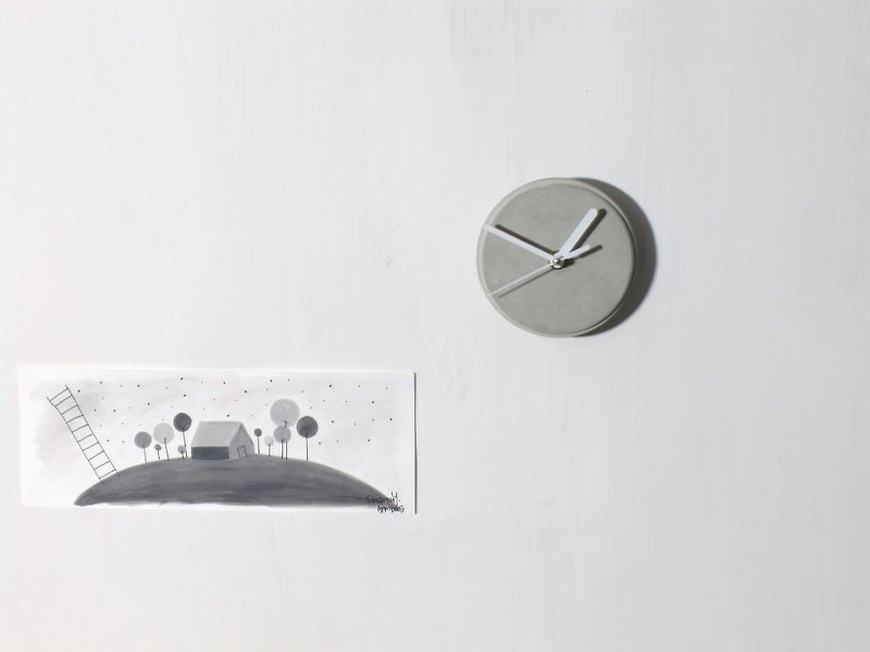 Fair face Concrete wall mount clock (Grey || Round || White Hands) - นาฬิกา - ปูน สีเทา