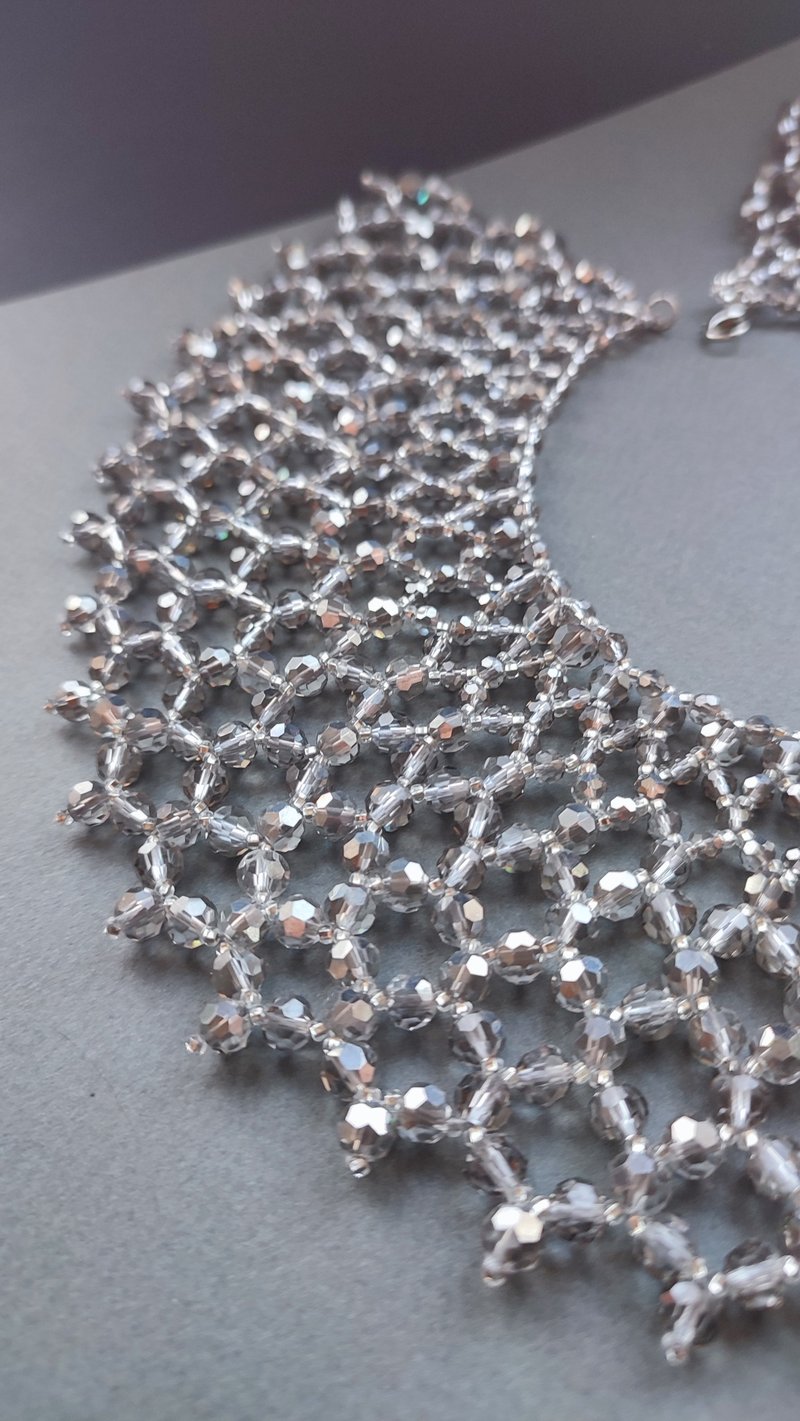 水晶灰珠項鍊 肩部圍兜項鍊  水晶身體配件  個性身體首飾 - 項鍊 - 玻璃 灰色