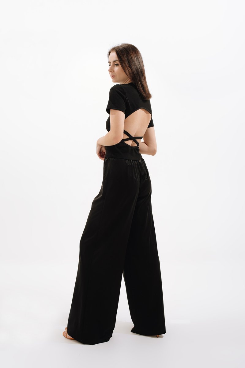 Women Black Open Back Tank Top, Extravagant Party Top, Black Low Open Back Top - 女上衣/長袖上衣 - 其他材質 黑色