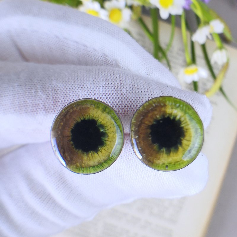 Green-brown 3D Eye chips 14mm, doll Eye chips for Custom Blythe - Stuffed Dolls & Figurines - Resin 