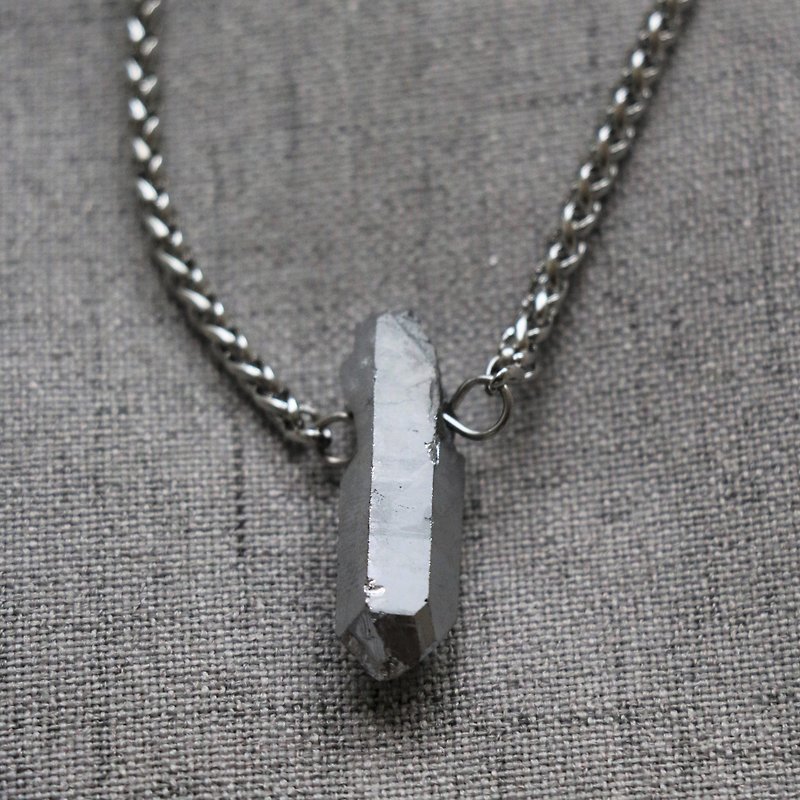 Titanium quartz necklace - crystal necklace - men stainless steel necklace - Necklaces - Gemstone Silver