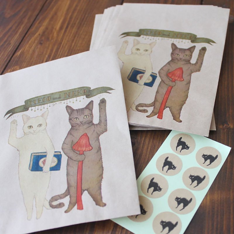 猫とネコの絵本シリーズ3  猫とネコのご挨拶　ミニラッピング袋 - 封筒・便箋 - 紙 カーキ