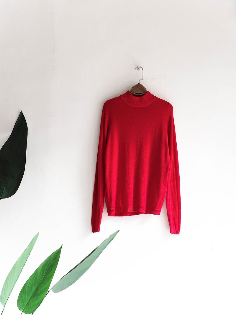 River Water Hill - elegant Paris flaming red small stand-up antique cashmere Kashmir coat vintage sweater cashmere vintage oversize - สเวตเตอร์ผู้หญิง - ขนแกะ สีแดง